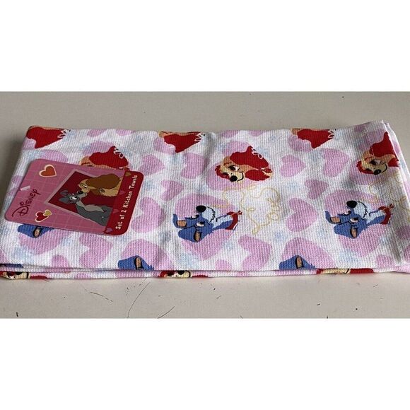 2 Pack Disney Lady And The Tramp Kitchen Towels Hearts Valentines Day NEW - Picture 4 of 13
